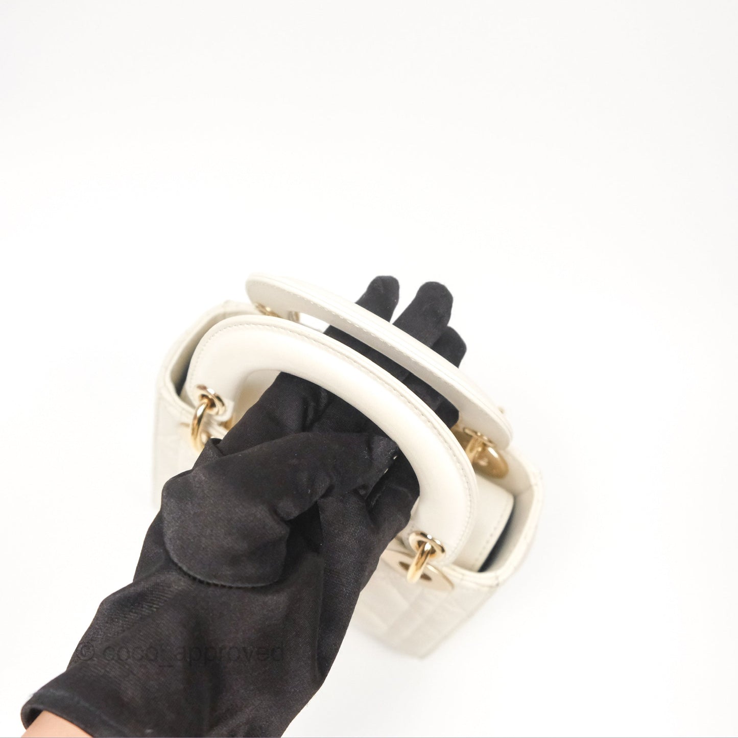 Christian Dior Cannage Mini Lady Dior White Gold Hardware