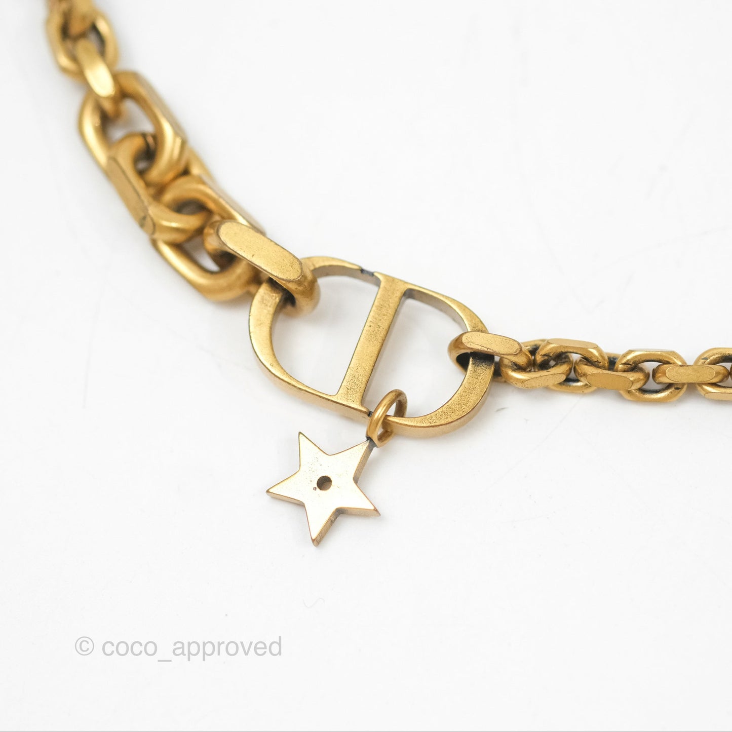 Dior CD Star Chain Choker Necklace Antique Gold Tone