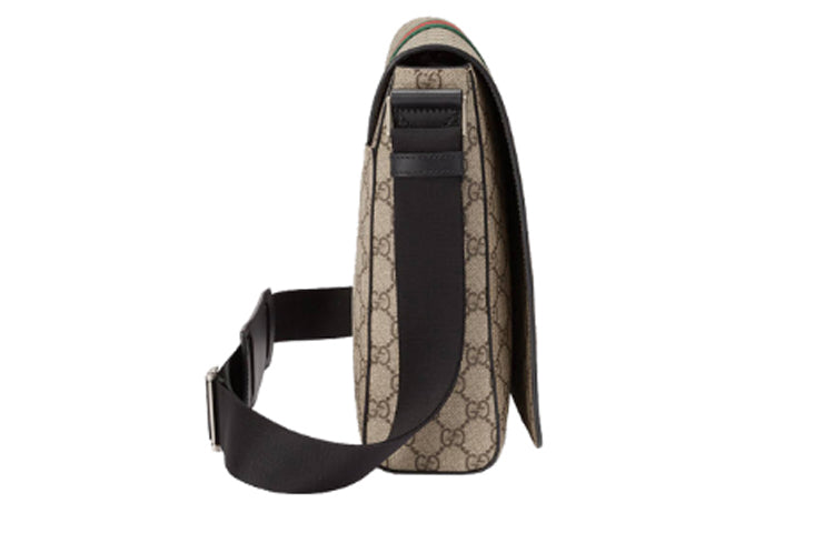 GUCCI Logo Stripe Webbing Leather Logo Canvas Shoulder Messenger Bag / Black 475432-KHNGN-9692