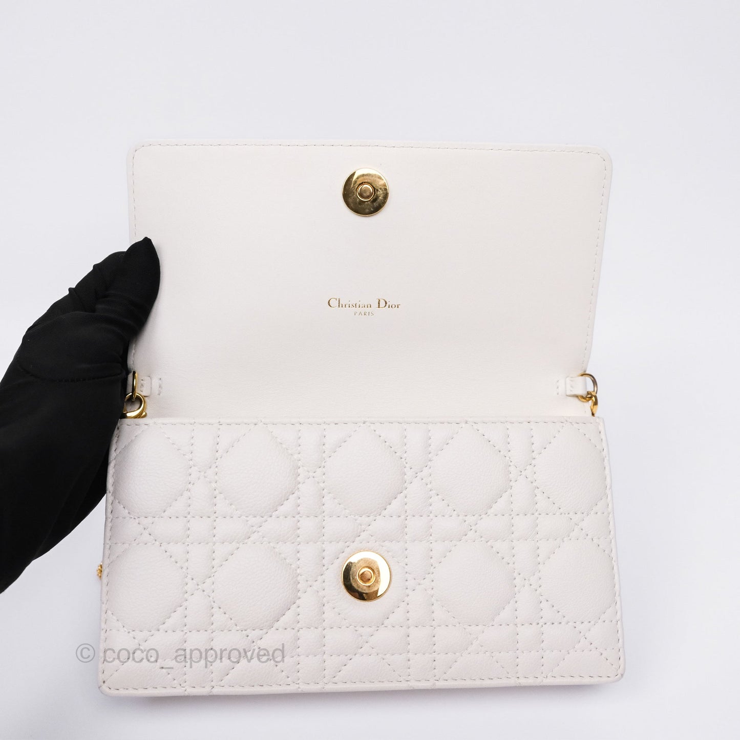 Dior Caro Pouch With Chain Latte Supple Cannage Calfskin