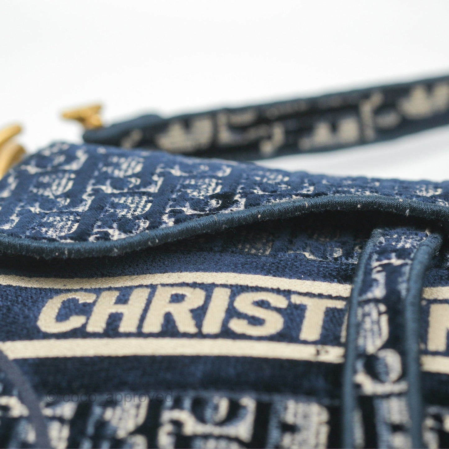 Christian Dior Saddle Bag Velvet Navy Dior Oblique Embroidery Gold Hardware