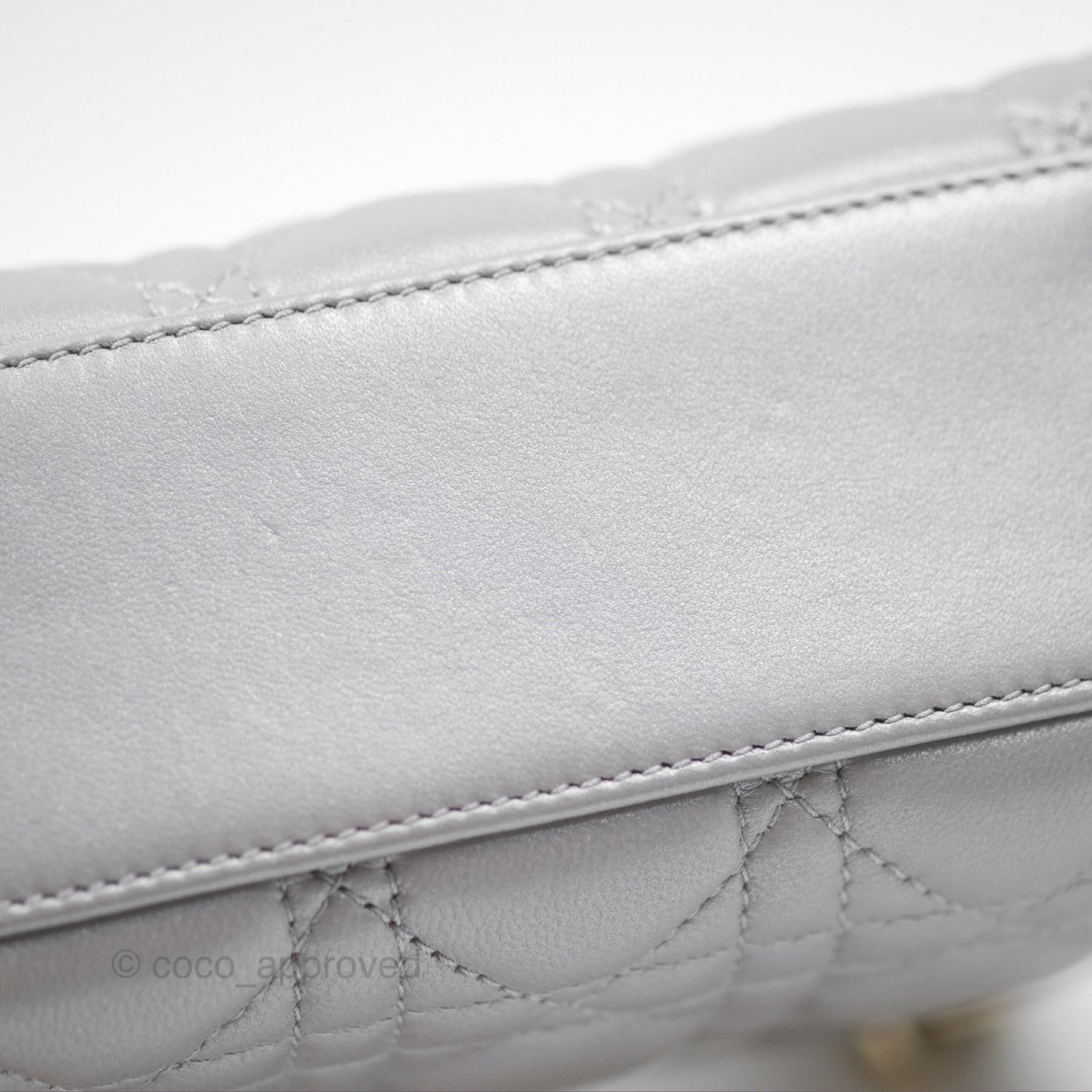 Christian Dior Lambskin Cannage Mini Lady Dior Iridescent Grey Gold Hardware