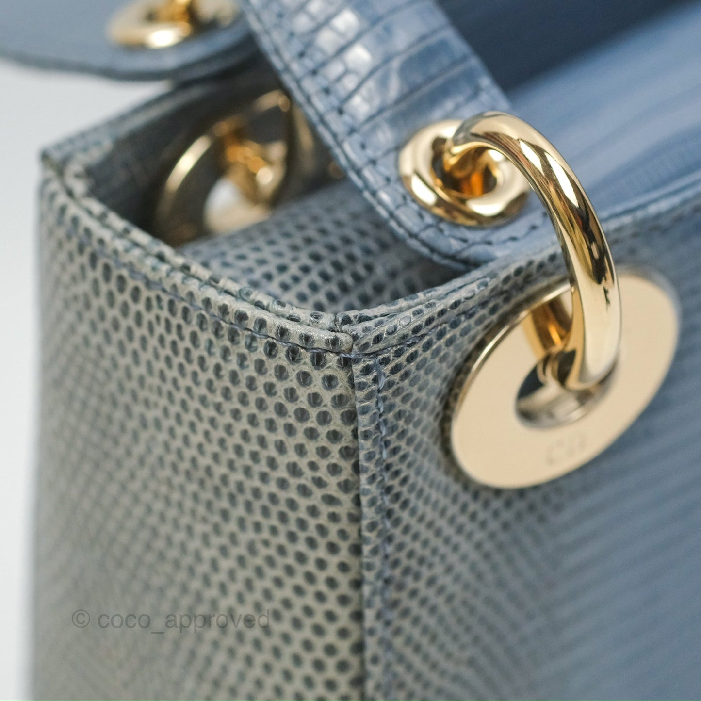 Christian Dior Mini Lady Dior Ombre Blue Lizard Gold Hardware