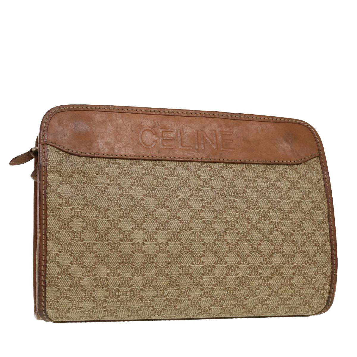 Celine Macadam Canvas Clutch Bag PVC Leather Beige 45077
