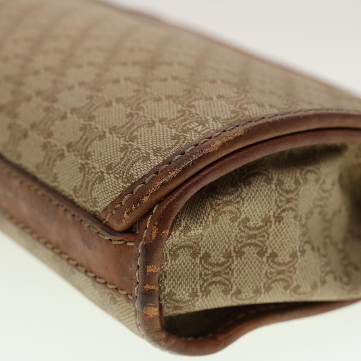 Celine Macadam Canvas Clutch Bag PVC Leather Beige 45077