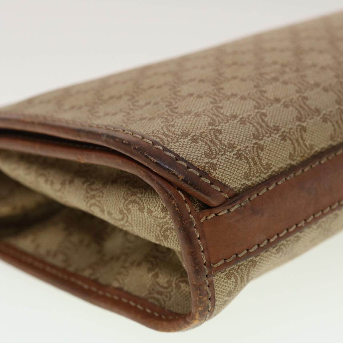 Celine Macadam Canvas Clutch Bag PVC Leather Beige 45077
