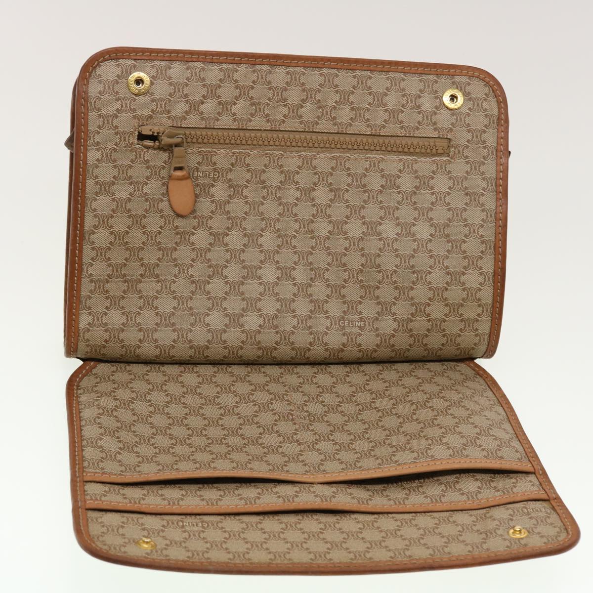 Celine Macadam Canvas Clutch Bag PVC Leather Beige 45077