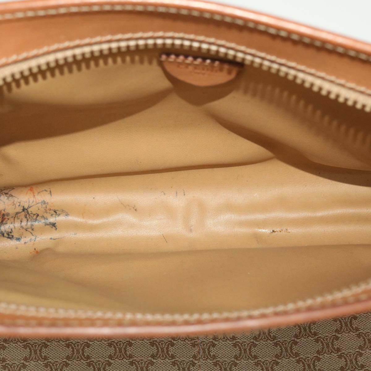 Celine Macadam Canvas Clutch Bag PVC Leather Beige 45077