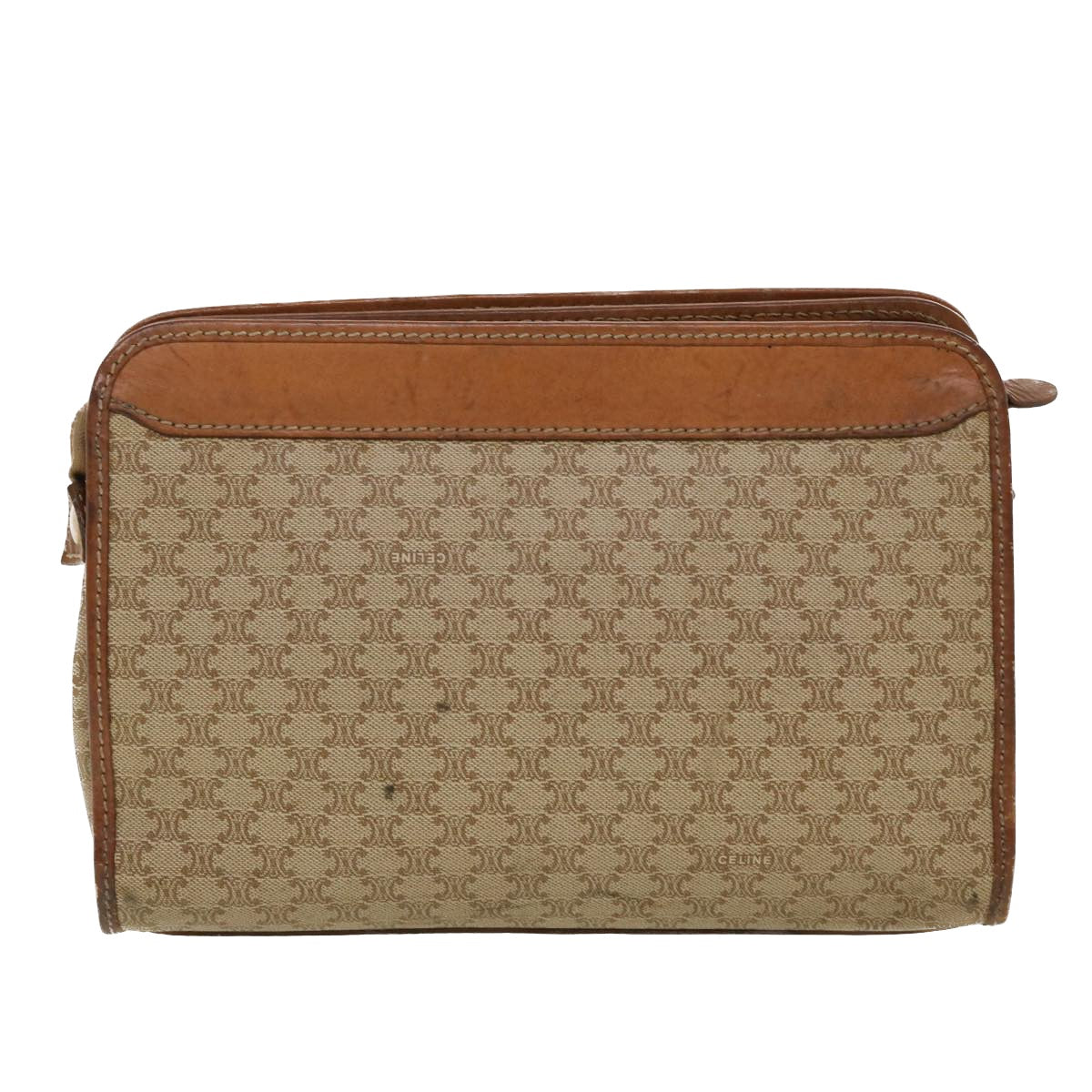 Celine Macadam Canvas Clutch Bag PVC Leather Beige 45077