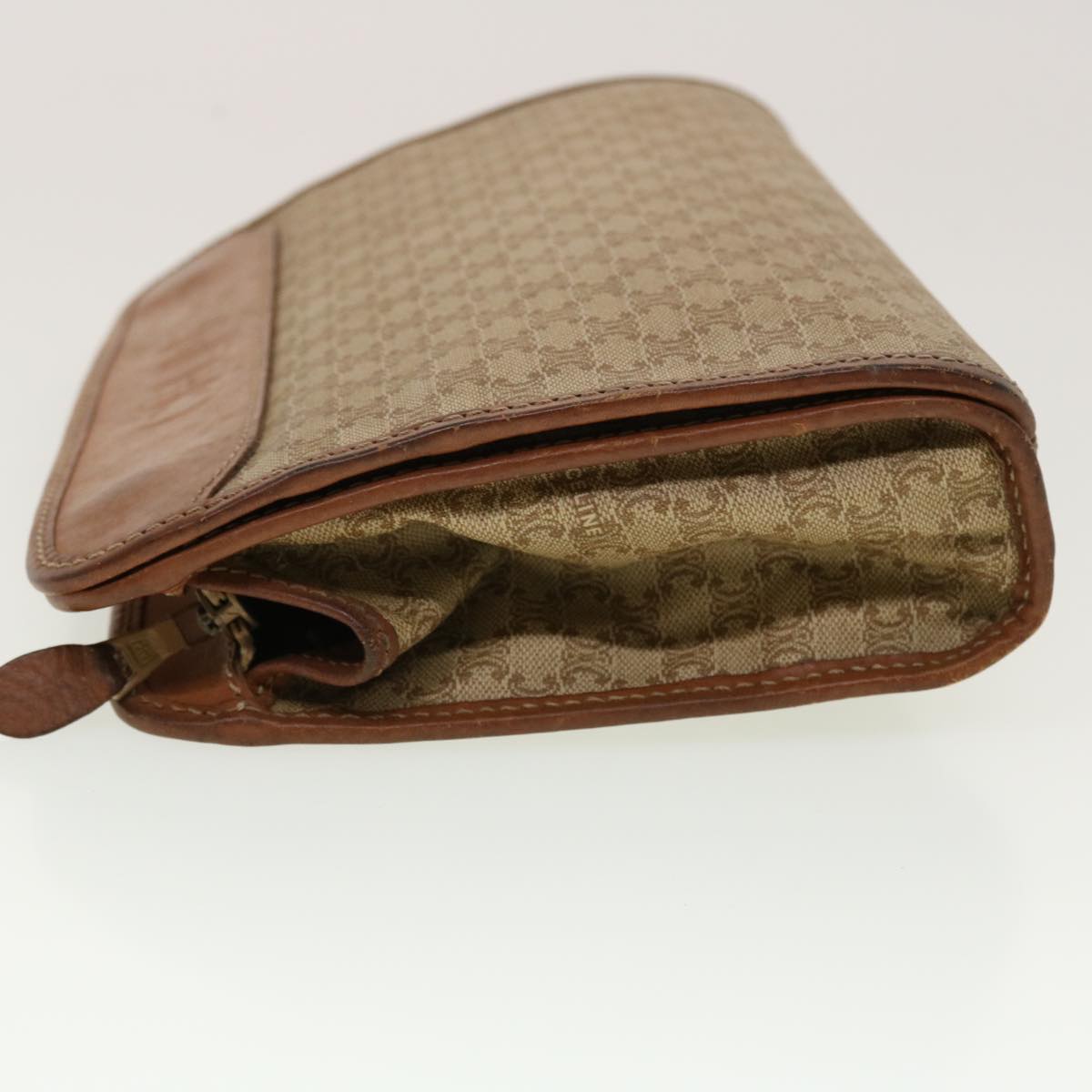 Celine Macadam Canvas Clutch Bag PVC Leather Beige 45077
