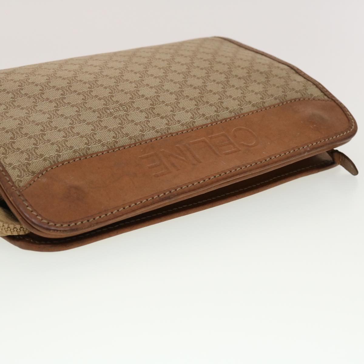 Celine Macadam Canvas Clutch Bag PVC Leather Beige 45077