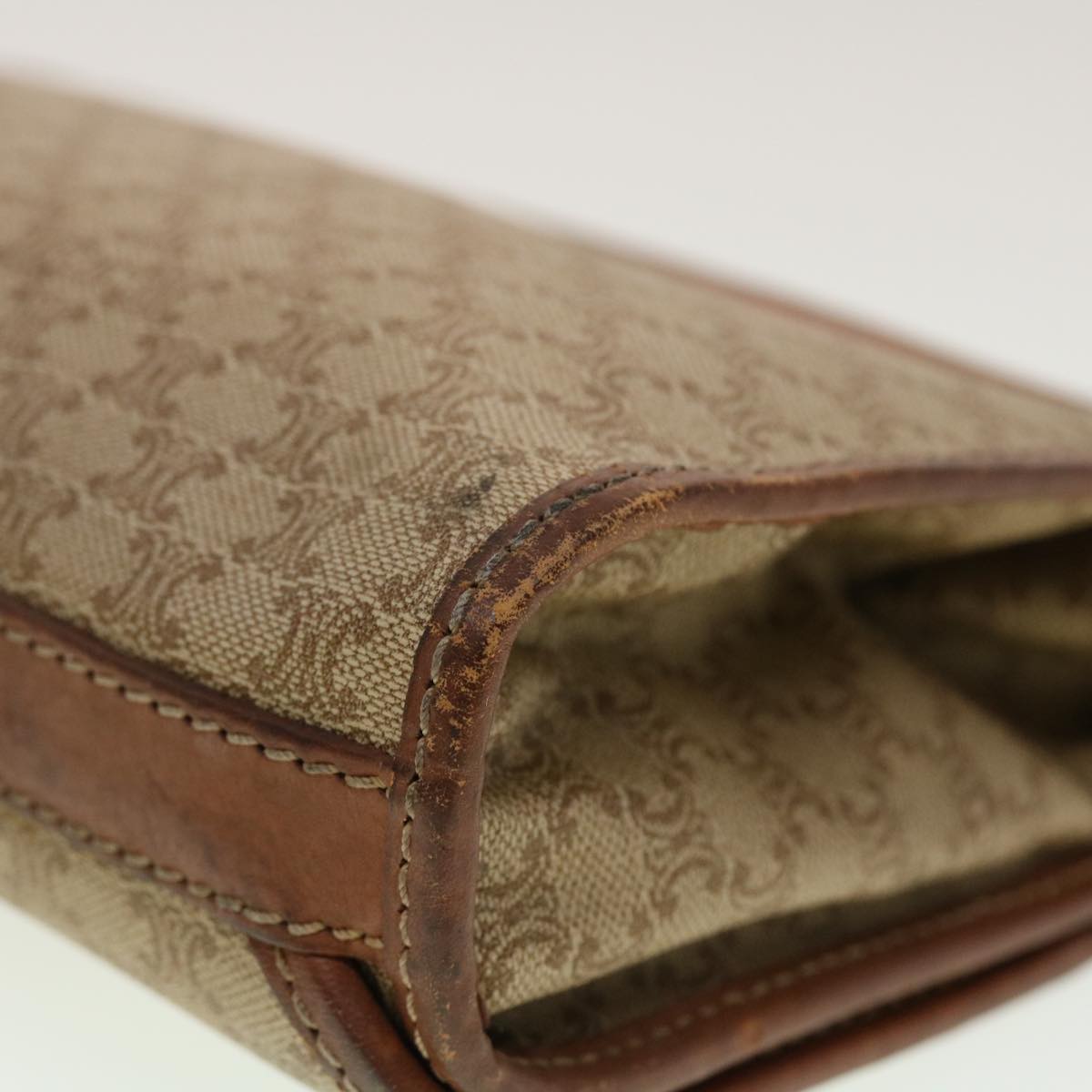 Celine Macadam Canvas Clutch Bag PVC Leather Beige 45077