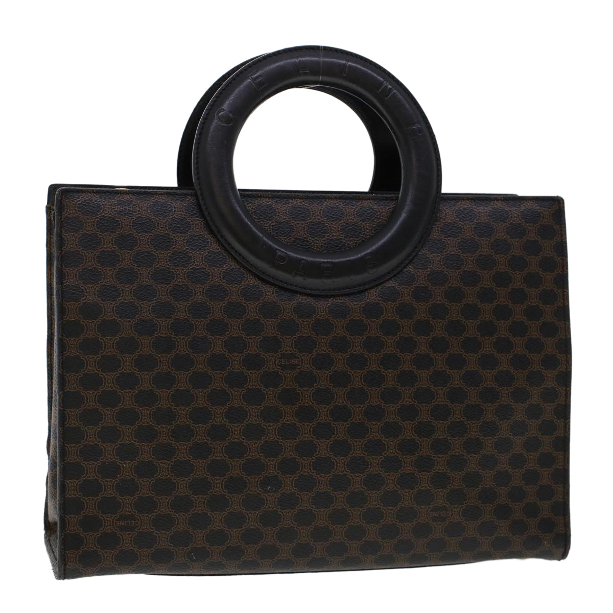 Celine Macadam Canvas Hand Bag PVC Leather Black 45906