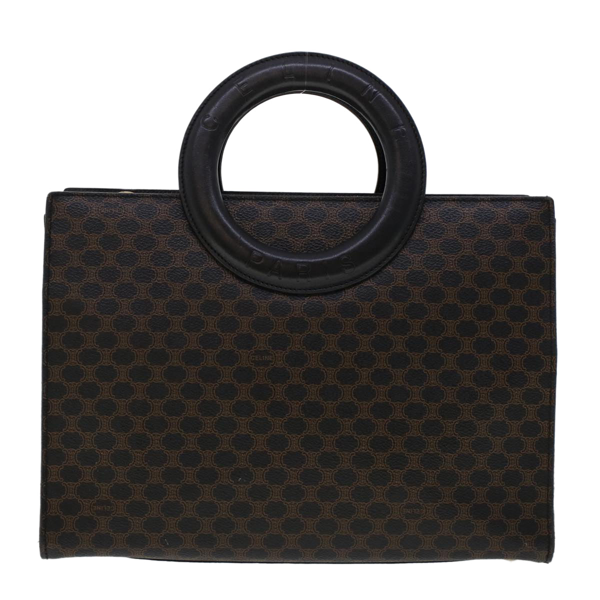 Celine Macadam Canvas Hand Bag PVC Leather Black 45906