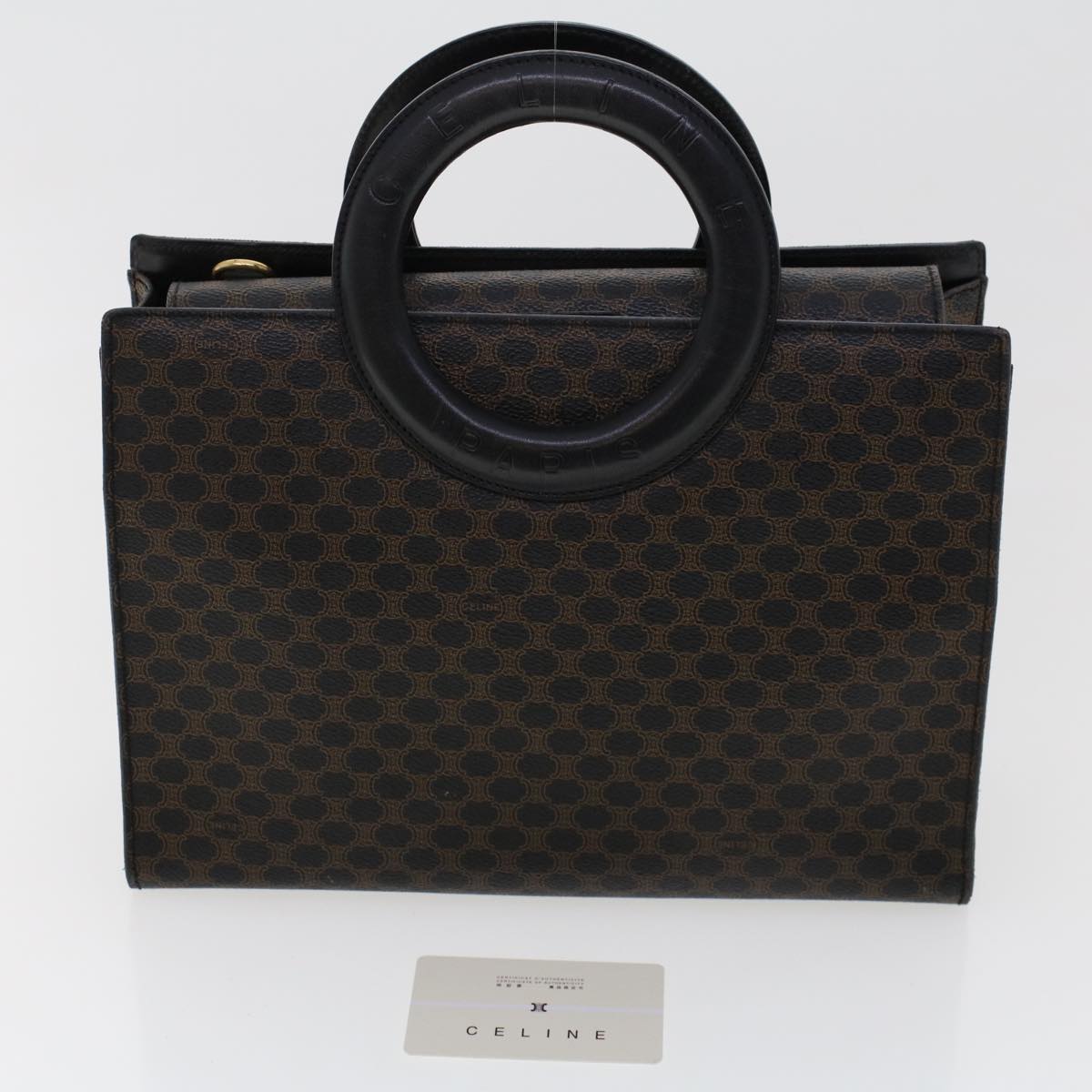 Celine Macadam Canvas Hand Bag PVC Leather Black 45906