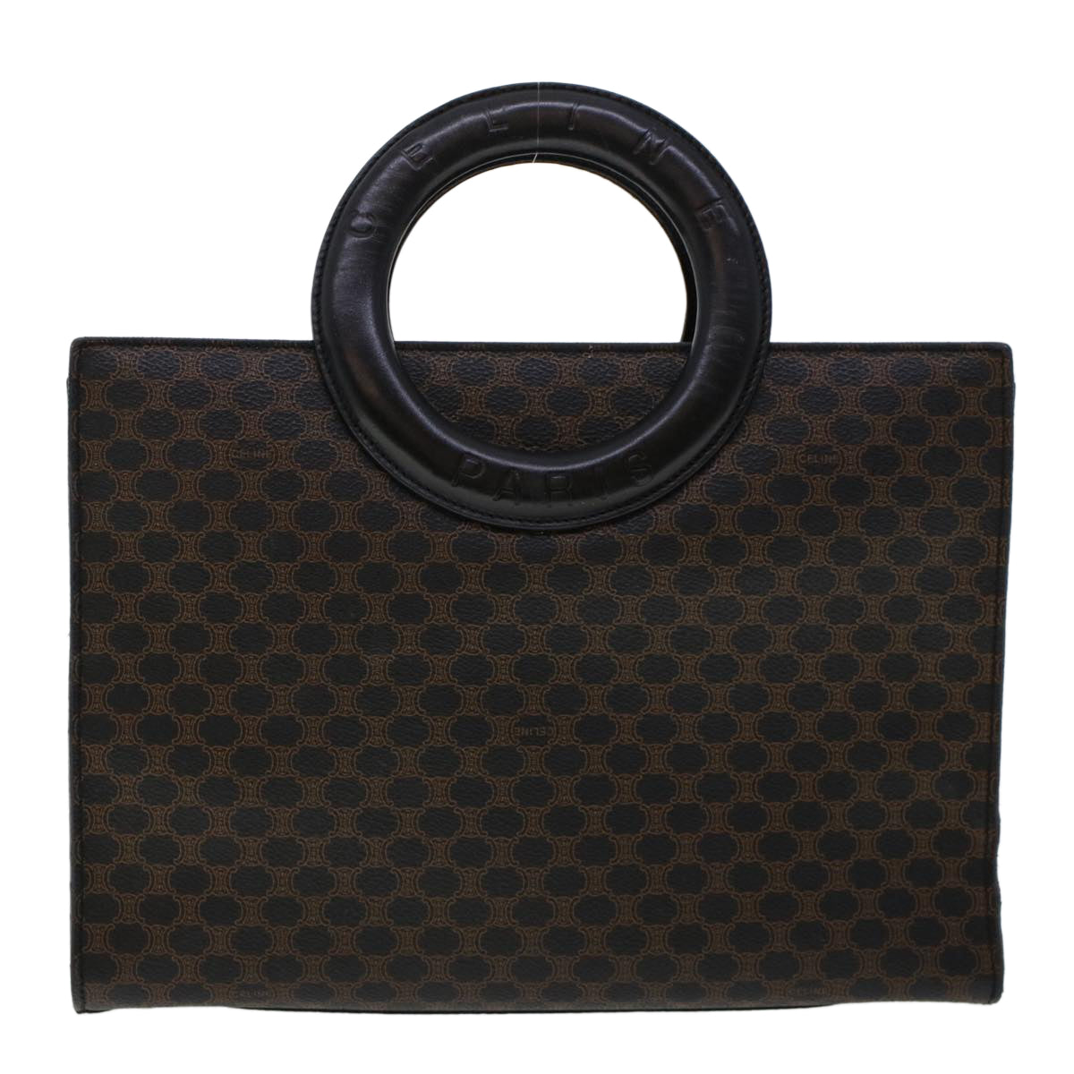 Celine Macadam Canvas Hand Bag PVC Leather Black 45906