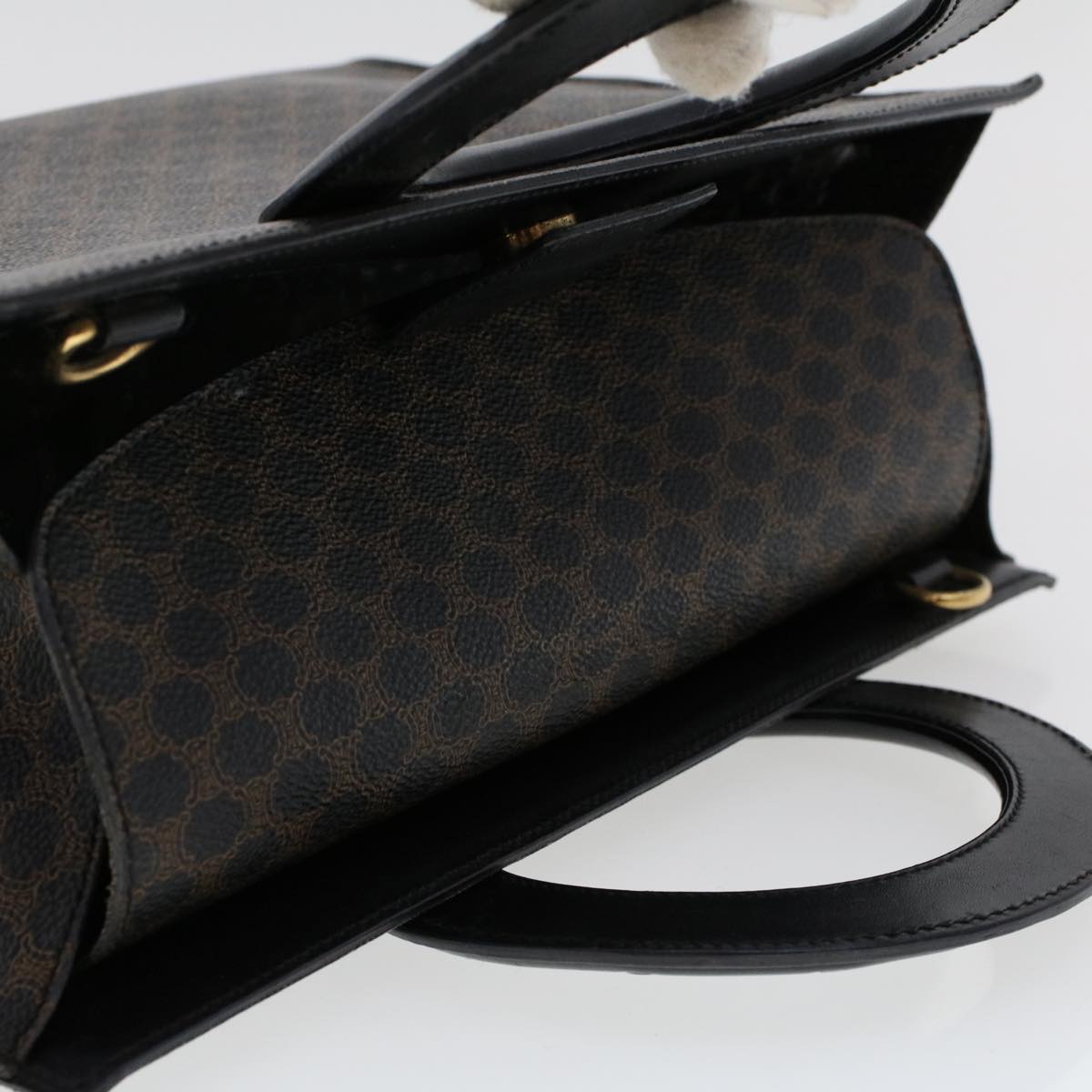 Celine Macadam Canvas Hand Bag PVC Leather Black 45906