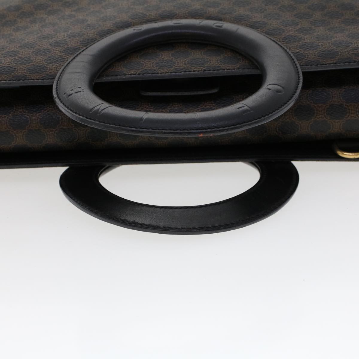 Celine Macadam Canvas Hand Bag PVC Leather Black 45906