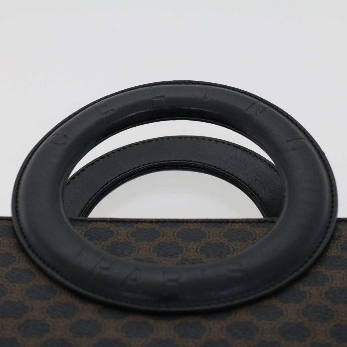 Celine Macadam Canvas Hand Bag PVC Leather Black 45906