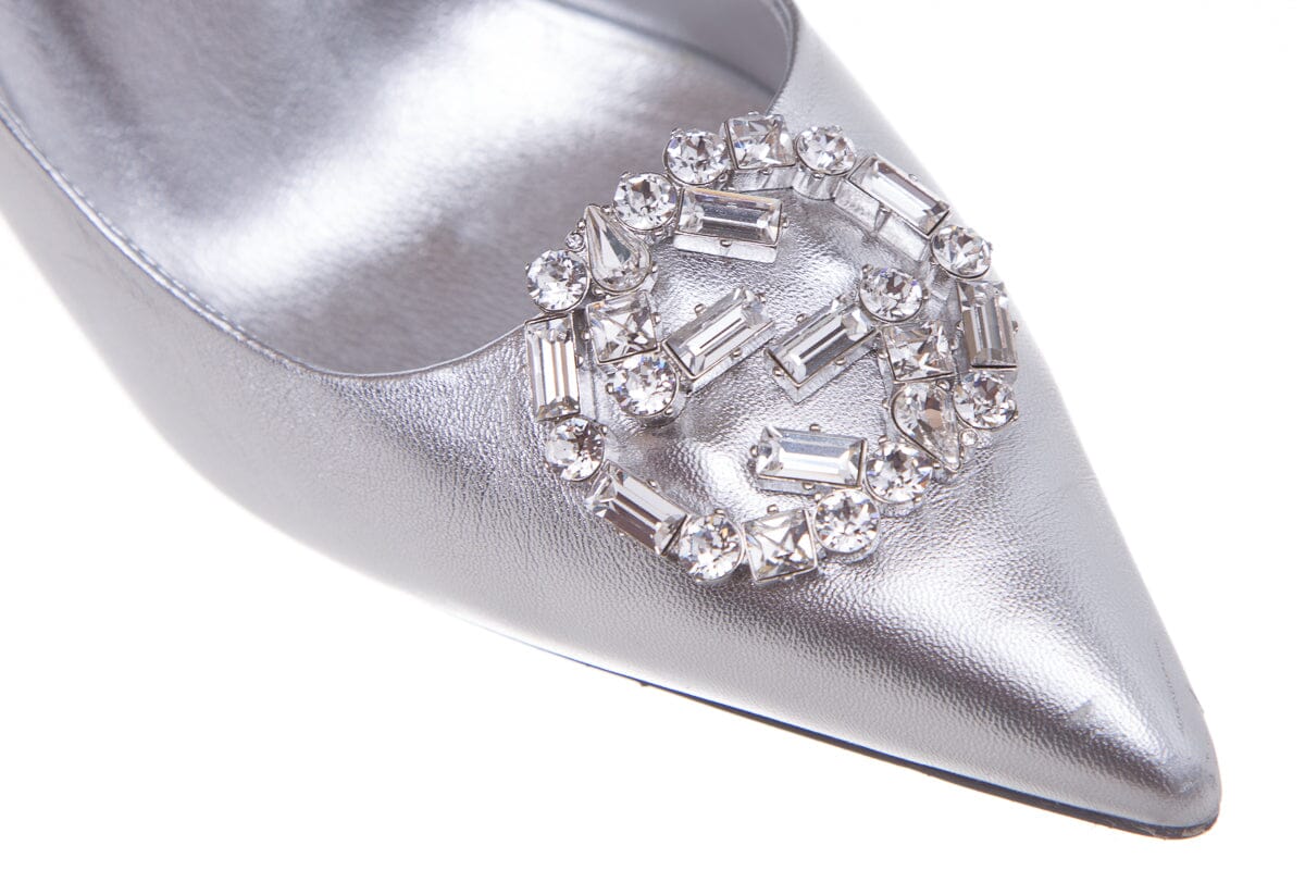 Gucci Metallic Silver Embellished Toe Heels SZ 38.5