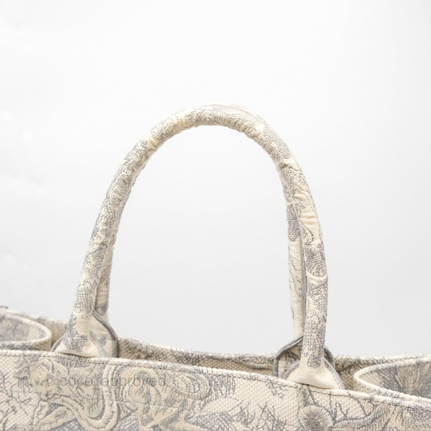 Christian Dior Medium (Old Small) Embroidered Toile De Jouy Light Grey Canvas Book Tote