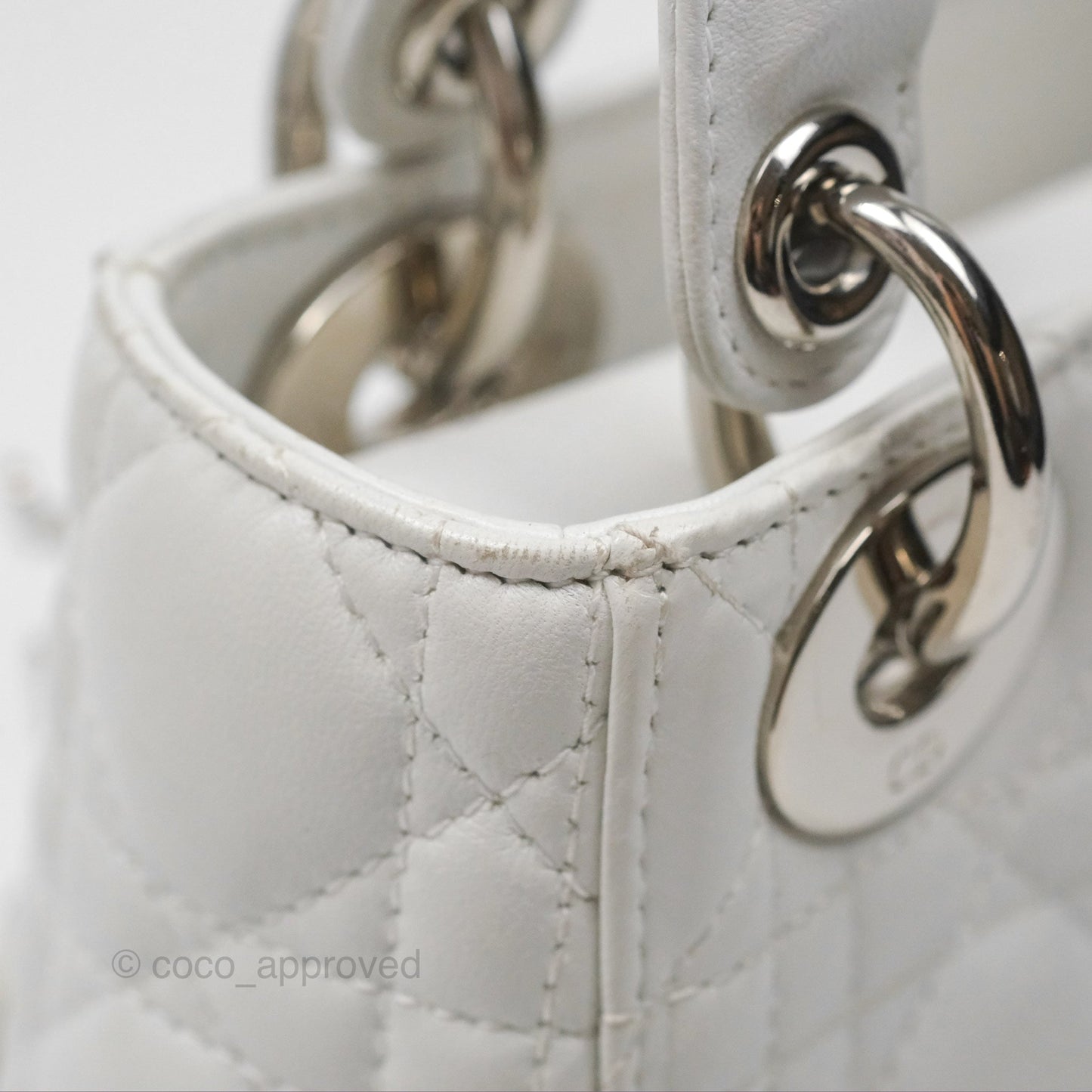 Christian Dior Cannage Mini Lady Dior White Silver Hardware