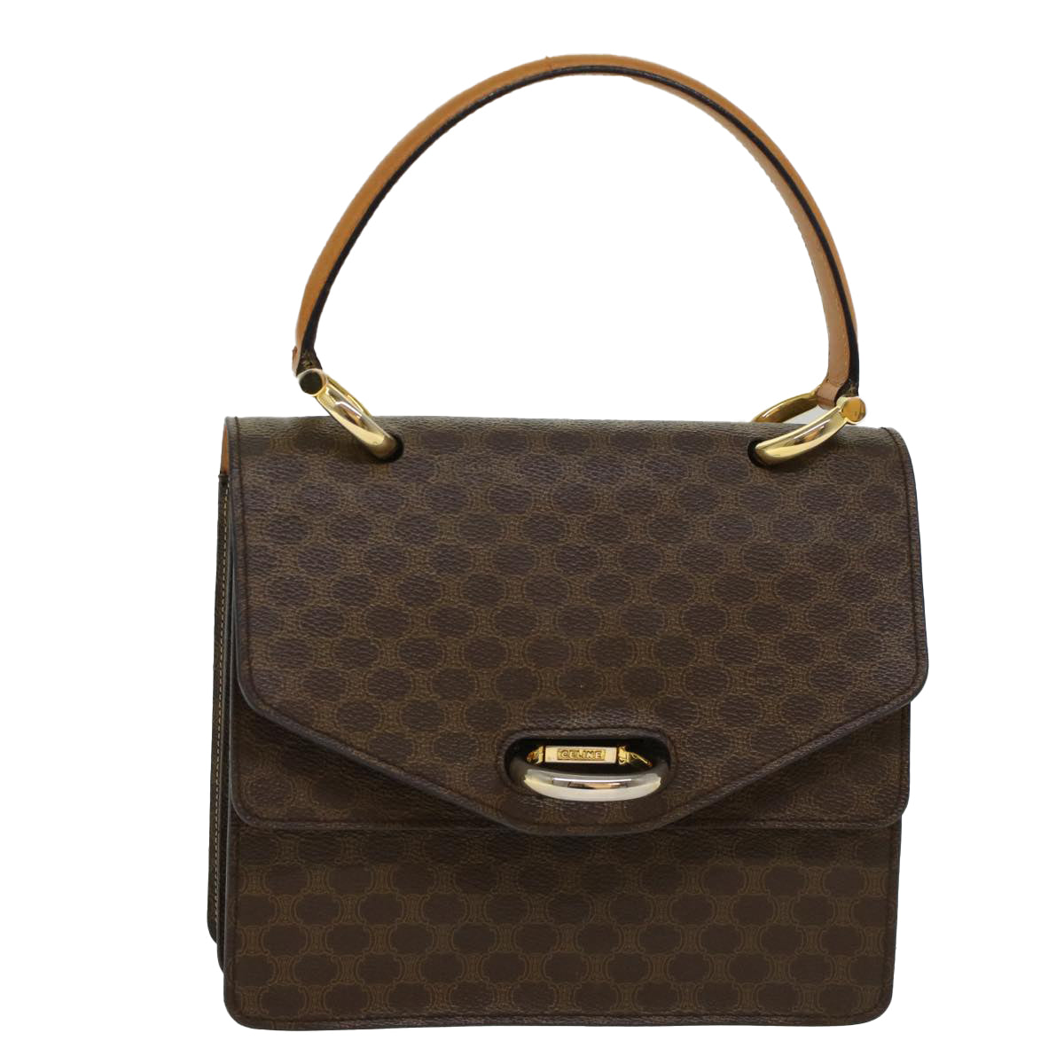 Celine Macadam Canvas Hand Bag PVC Leather Brown 47998