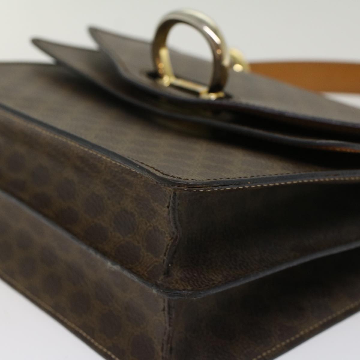 Celine Macadam Canvas Hand Bag PVC Leather Brown 47998