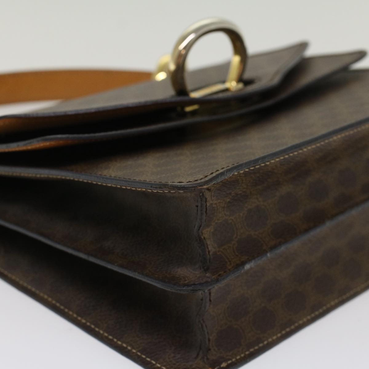 Celine Macadam Canvas Hand Bag PVC Leather Brown 47998