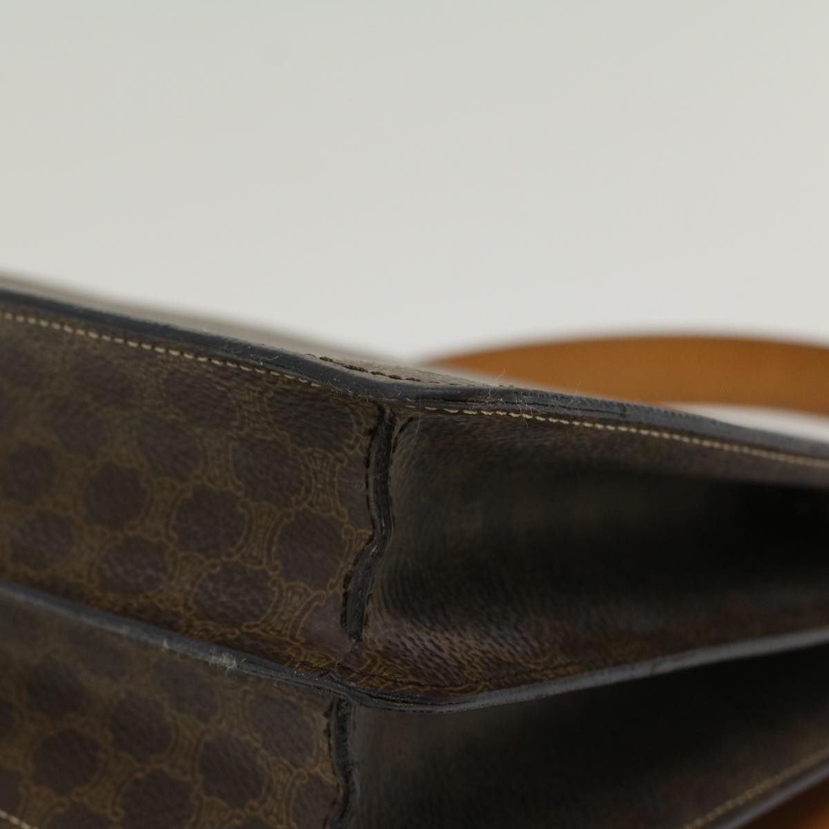 Celine Macadam Canvas Hand Bag PVC Leather Brown 47998