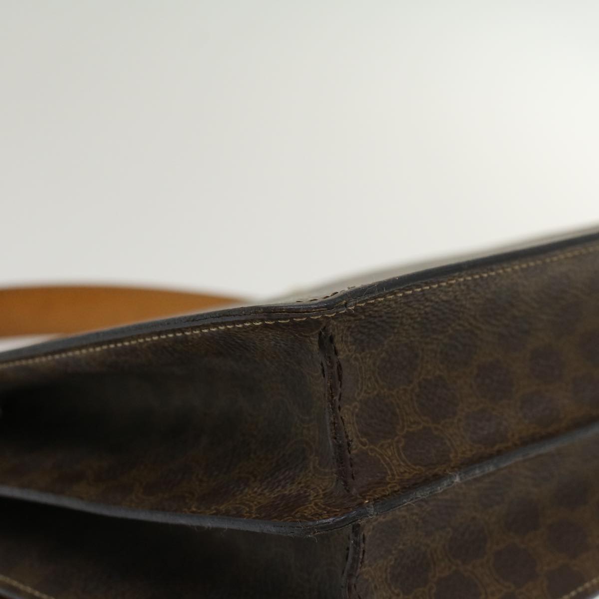 Celine Macadam Canvas Hand Bag PVC Leather Brown 47998