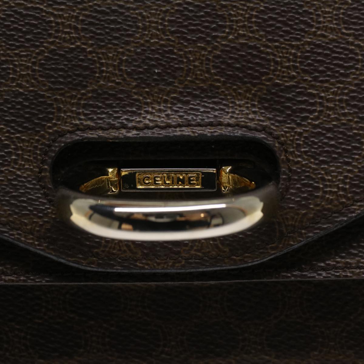 Celine Macadam Canvas Hand Bag PVC Leather Brown 47998