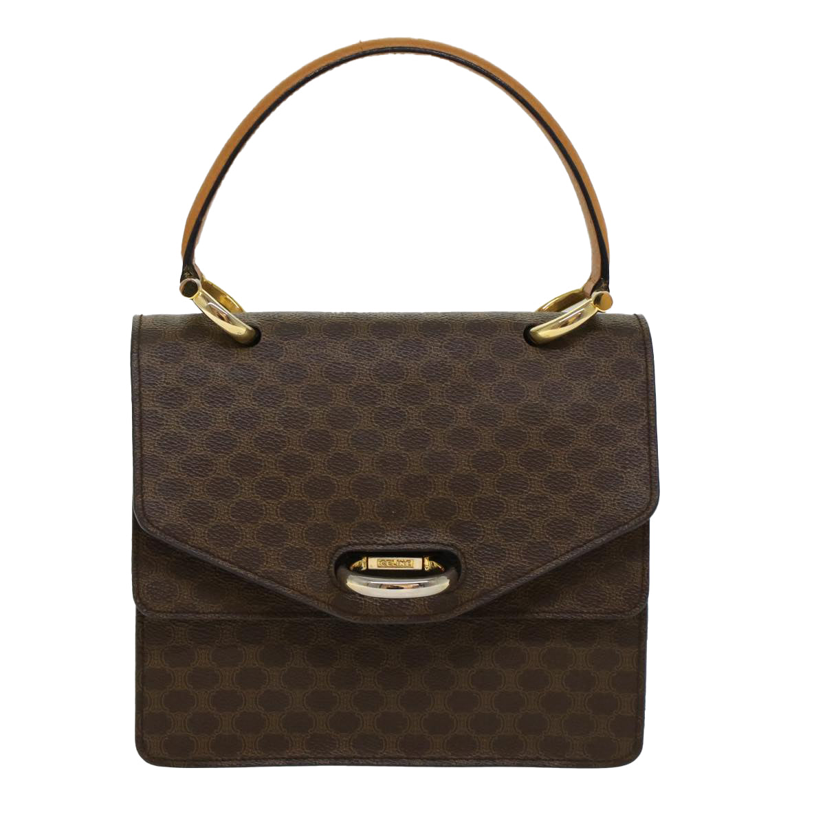 Celine Macadam Canvas Hand Bag PVC Leather Brown 47998