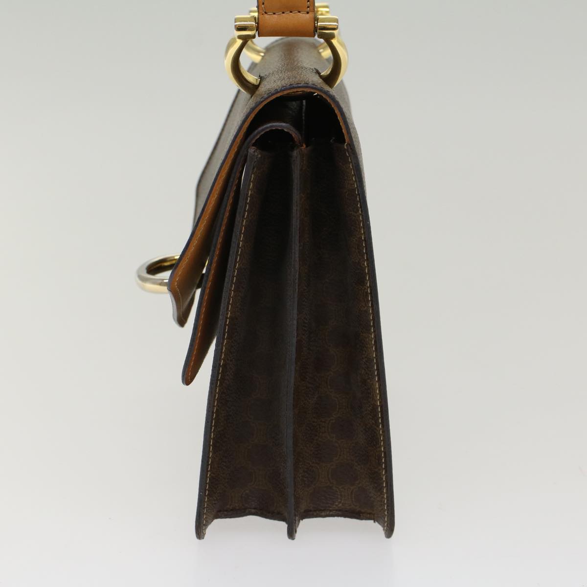 Celine Macadam Canvas Hand Bag PVC Leather Brown 47998