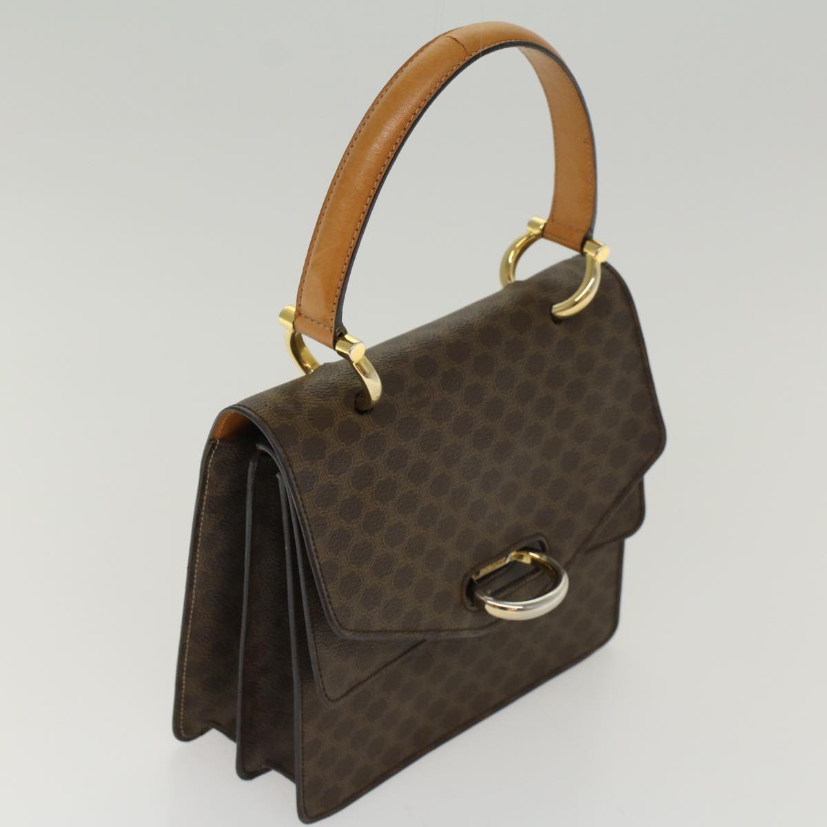 Celine Macadam Canvas Hand Bag PVC Leather Brown 47998