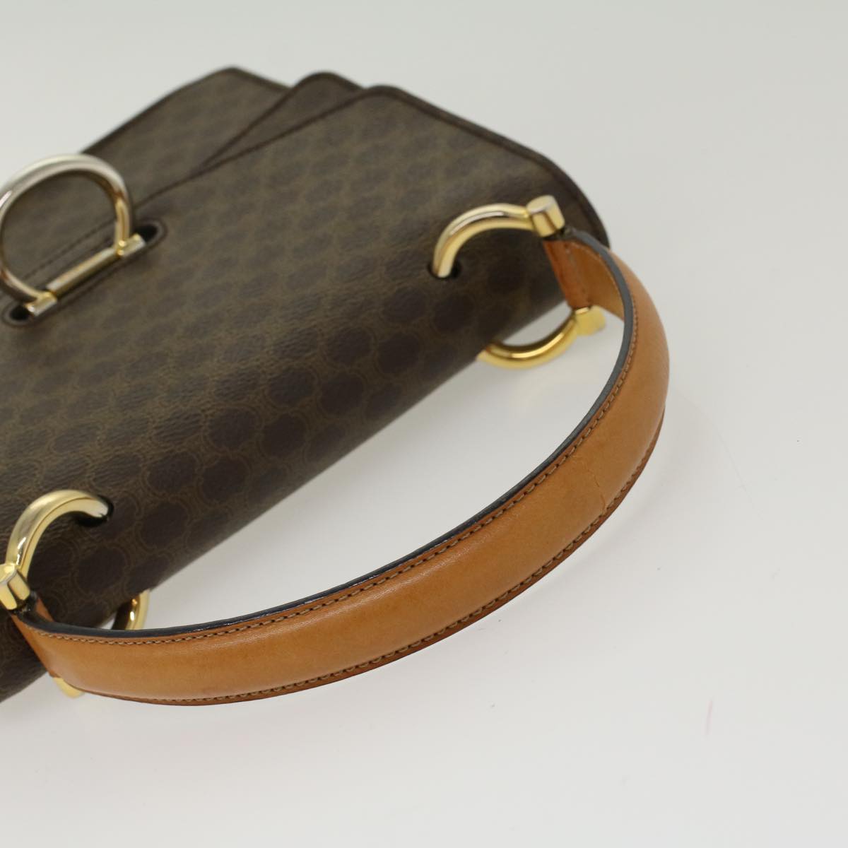 Celine Macadam Canvas Hand Bag PVC Leather Brown 47998