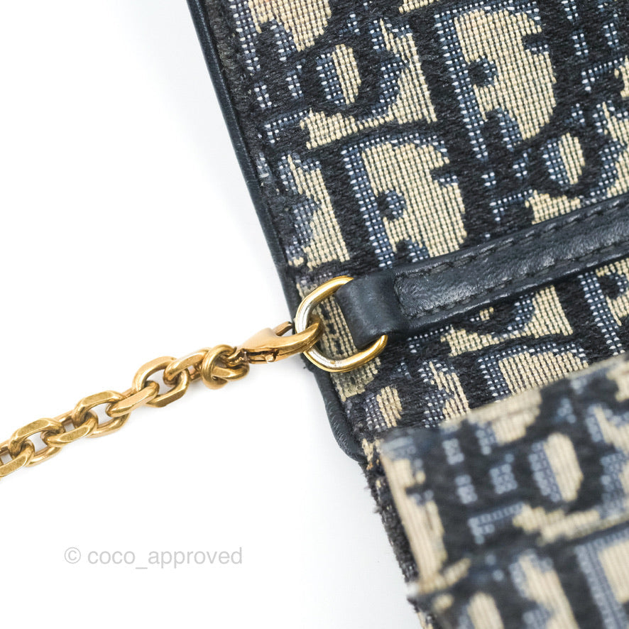 Christian Dior Saddle Chain Pouch Navy Oblique Jacquard