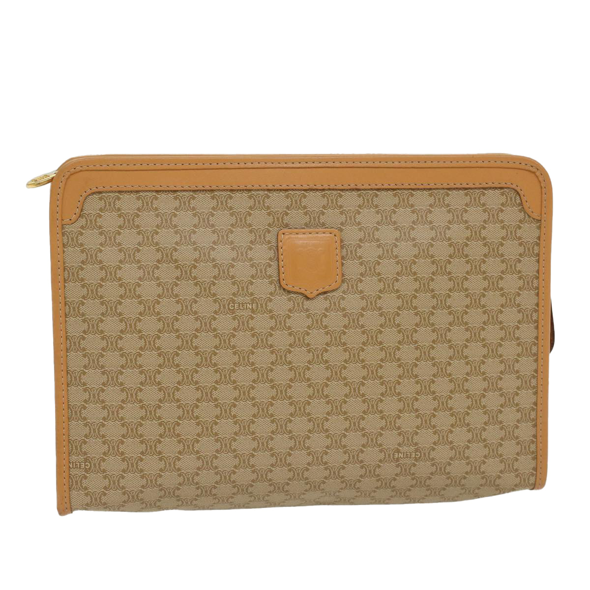 Celine Macadam Canvas Clutch Bag PVC Leather Beige 48156