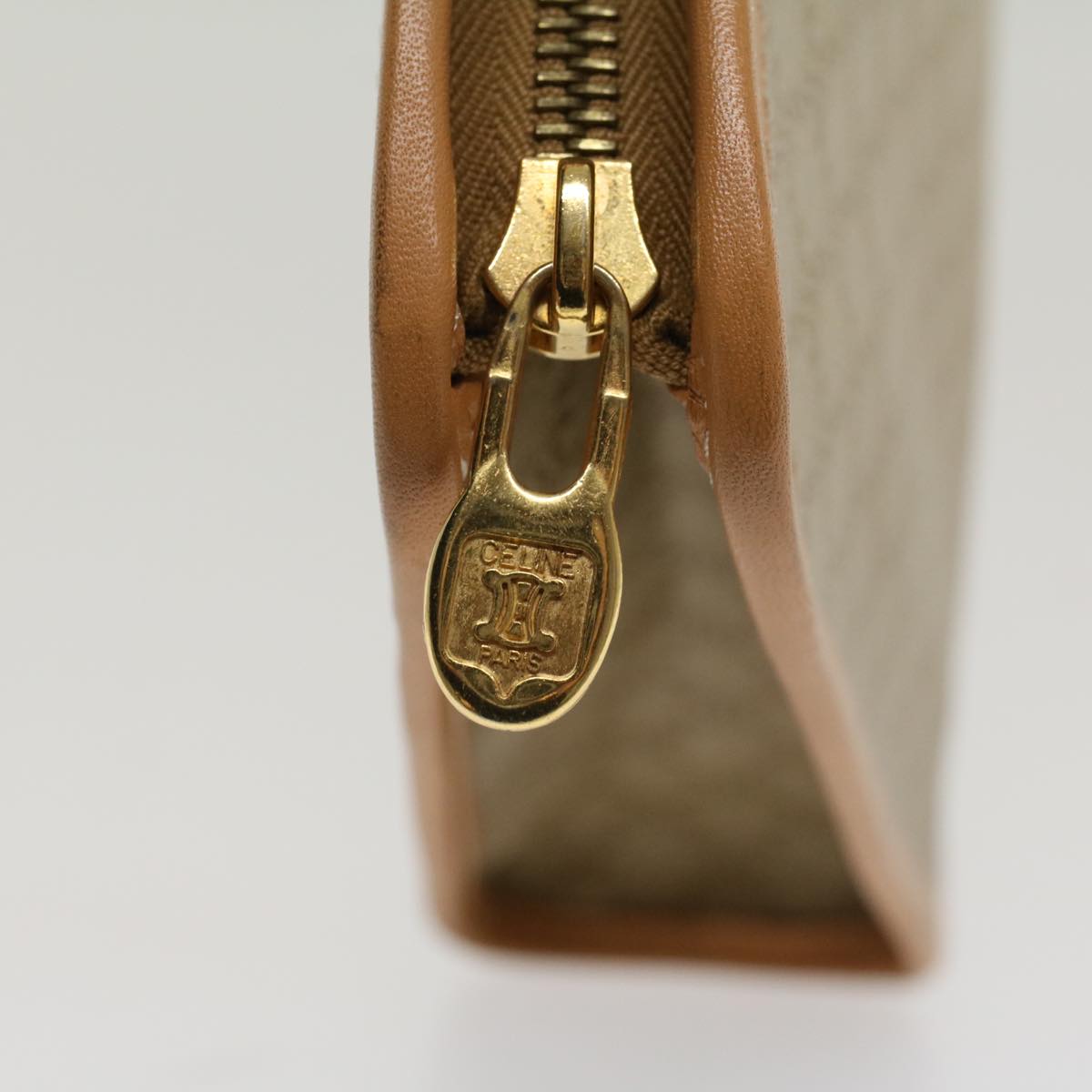 Celine Macadam Canvas Clutch Bag PVC Leather Beige 48156