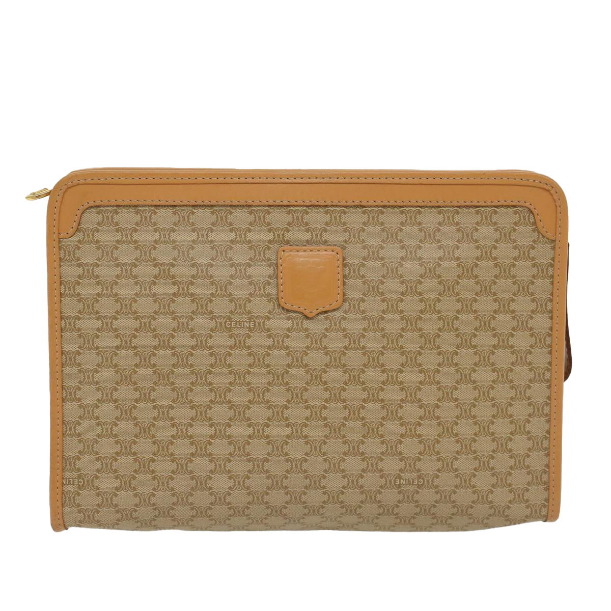 Celine Macadam Canvas Clutch Bag PVC Leather Beige 48156