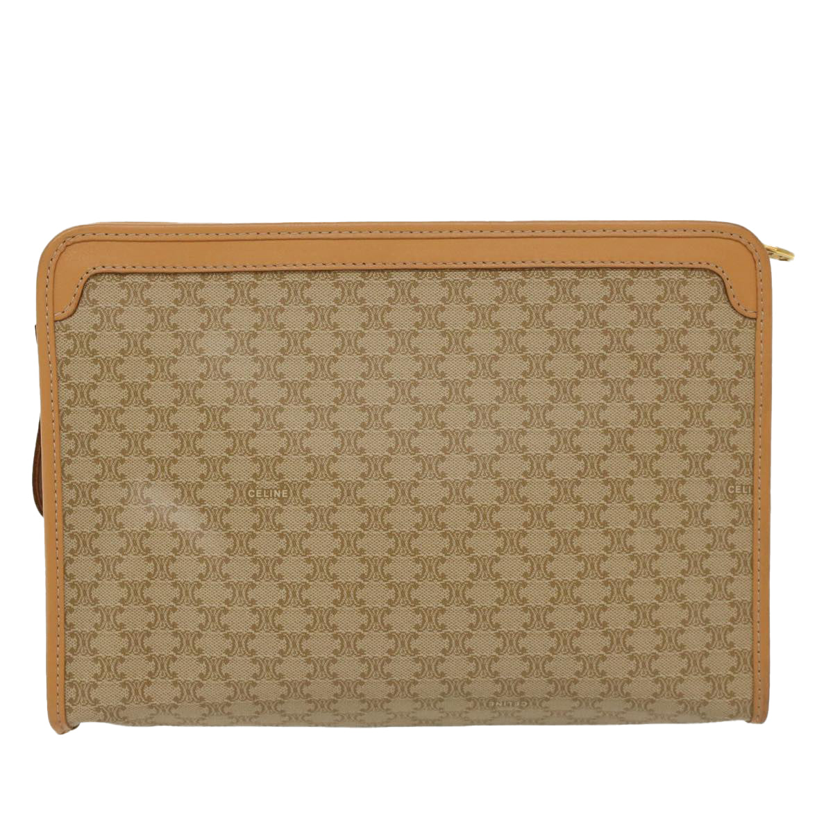 Celine Macadam Canvas Clutch Bag PVC Leather Beige 48156