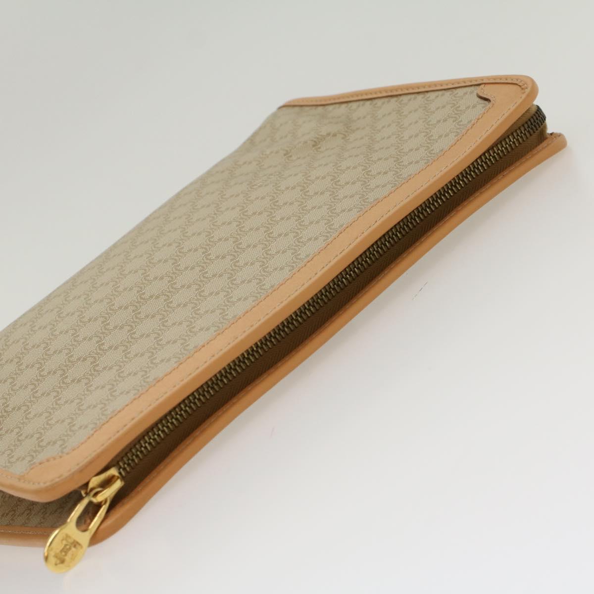Celine Macadam Canvas Clutch Bag PVC Leather Beige 48156