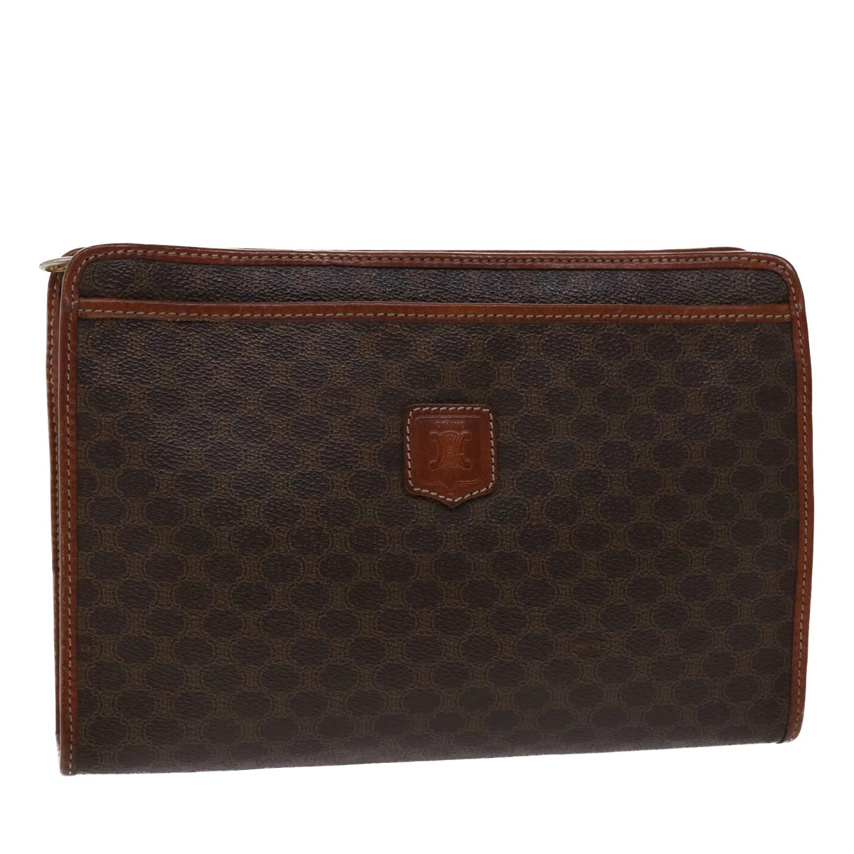 Celine Macadam Canvas Clutch Bag PVC Leather Brown 48331
