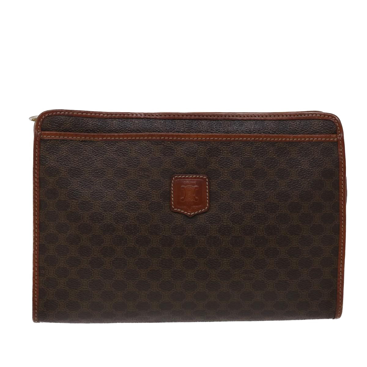 Celine Macadam Canvas Clutch Bag PVC Leather Brown 48331