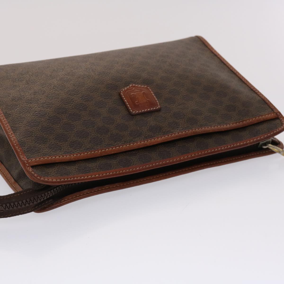 Celine Macadam Canvas Clutch Bag PVC Leather Brown 48331