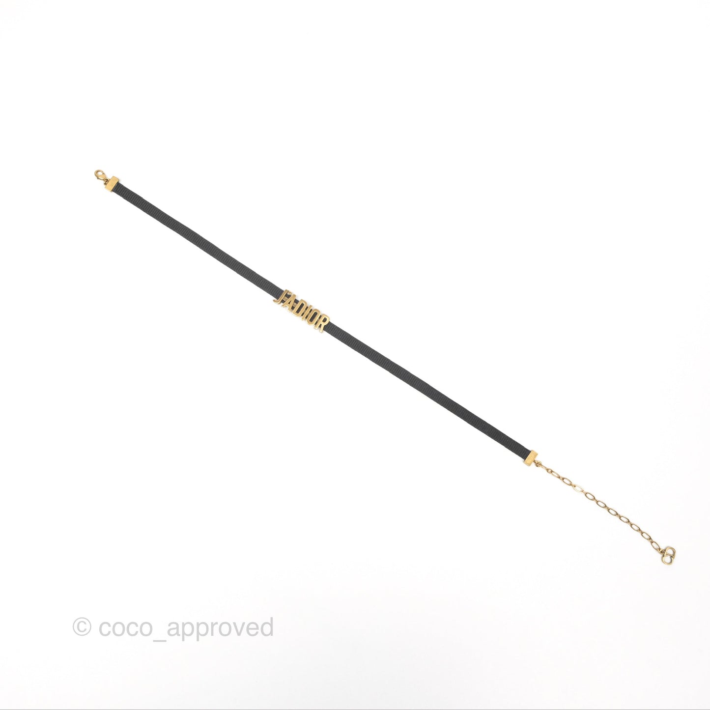 Dior J'adior Ribbon Choker Necklace Black Aged Gold Tone