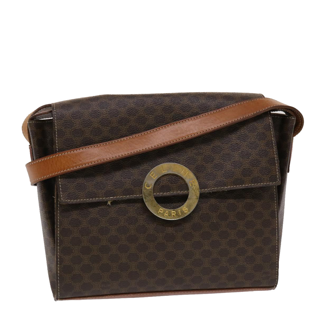 Celine Macadam Canvas Shoulder Bag PVC Leather Brown 49113