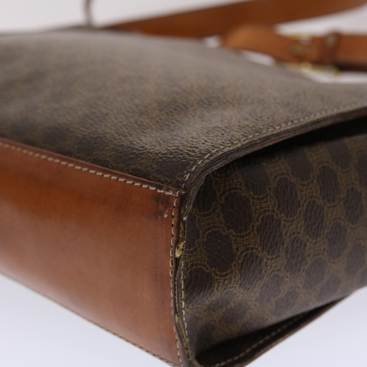 Celine Macadam Canvas Shoulder Bag PVC Leather Brown 49113