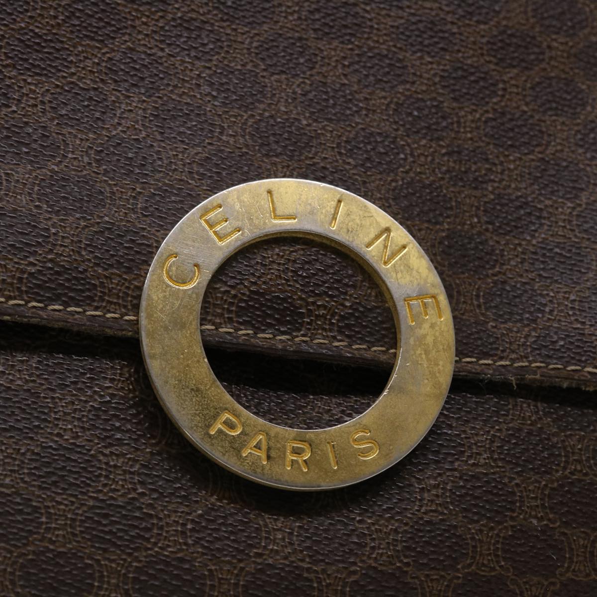 Celine Macadam Canvas Shoulder Bag PVC Leather Brown 49113
