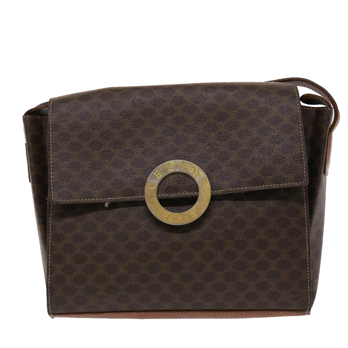 Celine Macadam Canvas Shoulder Bag PVC Leather Brown 49113